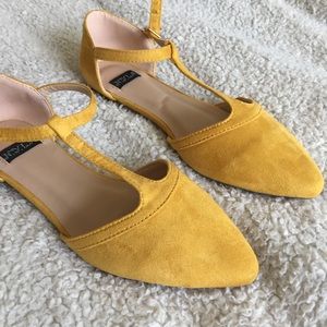 Mustard t-strap flats